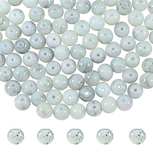 Toaob Glasperlen, weiß, 8 mm, Marmor-Motiv, runde Glasperlen, für die Herstellung von Schmuck und Handwerk, Halskette, Armband, 100 Stück Toaob Glasperlen, weiß, 8 mm, Marmor-Motiv, runde Glasperlen, für die Herstellung von Schmuck und Handwerk, Halskette, Armband, 100 Stück von TOAOB THE ONE AND ONLY BABY