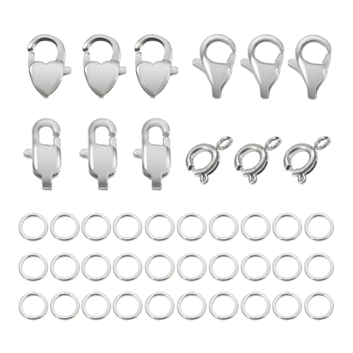 Toaob Verschlüsse für Schmuck aus Edelstahl, Verschluss für Armbänder, Karabinerhaken, silberfarben, mit 30 Sprungringen, offen, für Halskette, Bastelzubehör, Herstellung Toaob Verschlüsse für Schmuck aus Edelstahl, Verschluss für Armbänder, Karabinerhaken, silberfarben, mit 30 Sprungringen, offen, für Halskette, Bastelzubehör, Herstellung von TOAOB THE ONE AND ONLY BABY