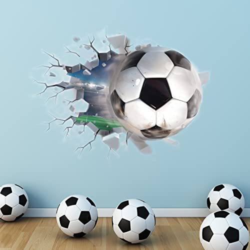 TOARTI 3D Wandtattoo Fußball,Durchbruch Wandaufkleber für Kinderzimmer Jungen,Bunte FussballWandbild,Wandtattoo Junge Teenager,Videospiel Wandstikcer für Schlafzimmer Deko Geschenk,61×46CM von TOARTi