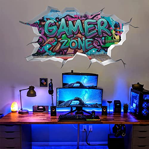 TOARTI 3D Game Wandaufkleber,Wandtattoo Kinderzimmer Jungen,Blau Violett Gamer Poster,Gaming Wandbild für Schlafzimmer,Wandtattoo Junge Teenager,Videospiel Wandstikcer für Jugendzimmer Deko Geschenk von TOARTi