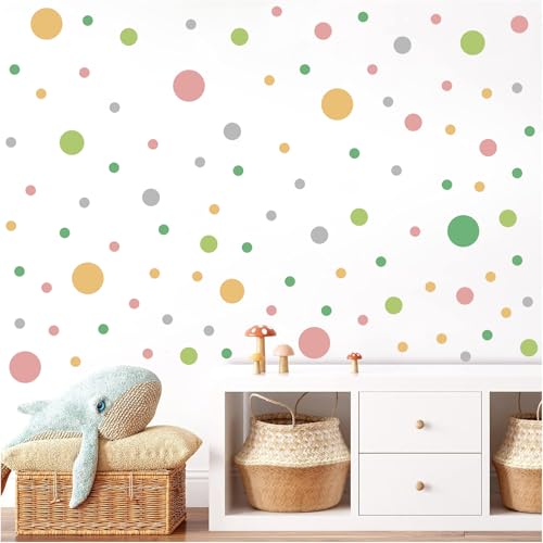 TOARTI Lichte Kreise Set Wandsticker Grün Mint Gelb Rot Punkte Kinderzimmer Wandtattoo Mädchen Jungen Babyzimmer Deko Dots Wandsticker Kinderzimmer von TOARTi