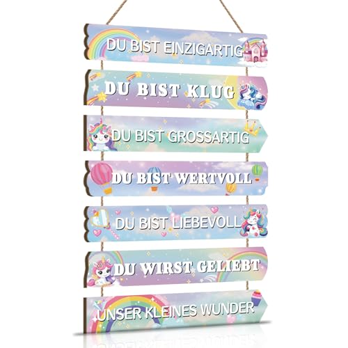 TOARTi Einhorn Wanddeko für Kindzimmer Mädchen,Schild Einhorn Wandkunst,Regenbogen Holzschild mit Spruch,Inspirierende Zitate Wandbild,Tiere Wandschild für Babyzimmer Schlafzimmer Geschenk Tür Deko von TOARTi