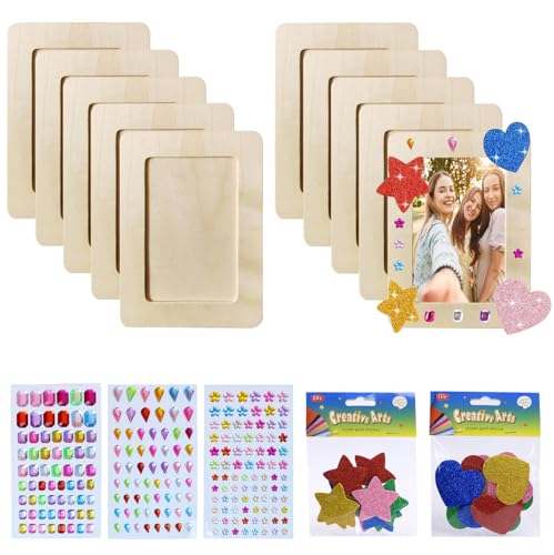 TOATELU 10 Stücke Bilderrahmen für DIY DIY Holz Bilderrahmen mit Selbstklebende Glitzersteine+Sternaufkleber+Liebesaufkleber, Kinder Bilderrahmen Set, Hölzerner Bilderrahmen Basteln Bilderrahmen DIY TOATELU 10 Stücke Bilderrahmen für DIY DIY Holz Bilderrahmen mit Selbstklebende Glitzersteine+Sternaufkleber+Liebesaufkleber, Kinder Bilderrahmen Set, Hölzerner Bilderrahmen Basteln Bilderrahmen DIY von TOATELU