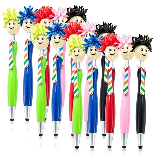 TOATELU 15 Stück Lustige Kugelschreiber: Microfaser Bildschirmreiniger Stifte mit Mop Topper, Kugelschreiber Personalisiert, 3-in-1 Stylus für Kinder Erwachsene von TOATELU