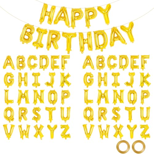 65 Stück Happy Birthday Luftballons und 2 Sets A-Z Buchstaben Folienballons, 40,6 cm personalisierte Namen, Happy Birthday Banner für Hochzeit, Babyparty, Jahrestag, Party-Dekorationen (Gold) von TOATOM