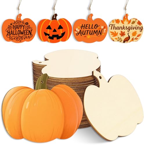 Holz-Kürbis-Ornamente, 8,9 x 7,6 cm, unlackierte Kürbis-Holzausschnitte zum Basteln, blanko, Herbst-Holzornamente zum Bemalen für Thanksgiving, Halloween, hängende Herbsternte, 24 Stück Holz-Kürbis-Ornamente, 8,9 x 7,6 cm, unlackierte Kürbis-Holzausschnitte zum Basteln, blanko, Herbst-Holzornamente zum Bemalen für Thanksgiving, Halloween, hängende Herbsternte, 24 Stück von TOATOM