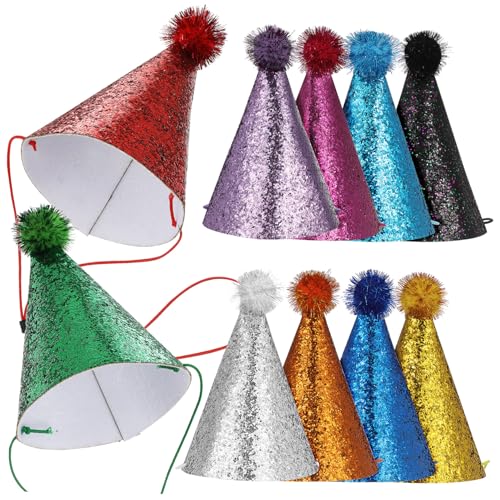 TOBBOMEY 10 Stück Teiliges Bunte Geburtstagskegel Hüte aus Polyester Verstellbar mit Stabilem Halt für Erwachsene Farbenfrohe Partyhüte für Geburtstagsfeiern und Festlichkeiten von TOBBOMEY