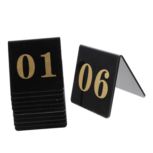 TOBBOMEY 10 Stück Teiliges Doppelseitig Bedruckt Wiederverwendbare Hochzeit Tischkarten Schwarze Schilder mit Goldener Nummerierung Stabile Form für Bankett und Eventdekoration von TOBBOMEY