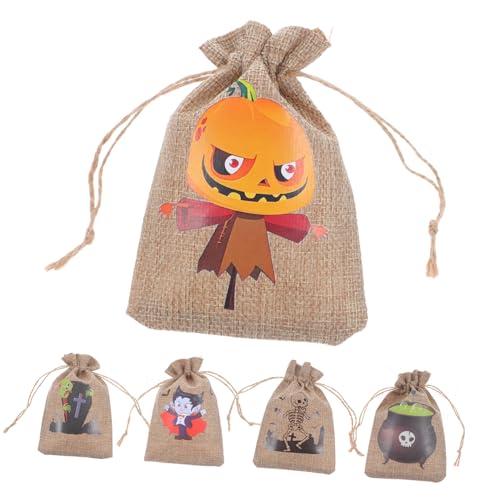 TOBBOMEY 10 Stück Teiliges Halloween Süßigkeitssäckchen aus Baumwollsack mit Kordelzug Wiederverwendbare Kürbis Geschenktüten für Trick Treat Partydekoration und Vielseitige von TOBBOMEY