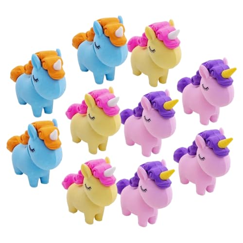 TOBBOMEY 10 Stück Teiliges Radiergummis Einhorn Praktische Leichte Radiergummis für Schüler Büro und Designer Kompakt und Einfach zu Verwenden als Party Mitgebsel für Junge Zufällige Farbe von TOBBOMEY