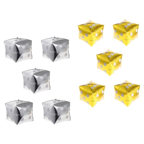 TOBBOMEY 10 Stück Teiliges Würfel Aluminiumfolie Ballon Gold Silber Würfel motiv Partydekoration für Themen Kreative Fotorequisiten Leichte Wand Raumdeko für Geburtstag Fest von TOBBOMEY