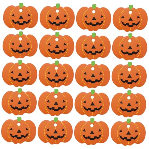 TOBBOMEY 100 Stück Halloween Kürbis Hängeetiketten Papier Anhänger Kürbisförmige Dekorationstags für Party DIY Basteln Baumdekoration von TOBBOMEY