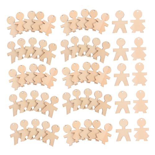 TOBBOMEY 100 Stück Holzfiguren Boy Girl Formen Holzscheiben Roh für DIY Bastelprojekte Kinderzimmer Dekoration Kreative Handarbeit Zubehör von TOBBOMEY