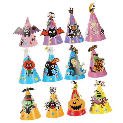 TOBBOMEY 12 Stück Teiliges DIY Halloween Papierhut Leichte Kartonmaterialien Kreative Cartoon Formen Lustige Partyhüte für Halloween Dekoration und Kostümspaß TOBBOMEY 12 Stück Teiliges DIY Halloween Papierhut Leichte Kartonmaterialien Kreative Cartoon Formen Lustige Partyhüte für Halloween Dekoration und Kostümspaß von TOBBOMEY