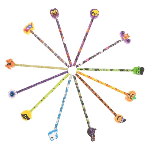 TOBBOMEY 12 Stück Teiliges Holzbleistift Halloween mit Radiergummi Umweltfreundlich Leicht Spitzbar für Zeichnen Schreiben Halloween Party Deko für Jungen Mädchen von TOBBOMEY