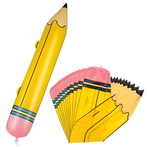 TOBBOMEY 12 Stück Teiliges Jumbo Aufblasbares Bleistift aus Robustem PVC Realistische Bunte Schulanfang Dekoration Leichtes Wiederverwendbares Klassenzimmer Party Accessoire von TOBBOMEY