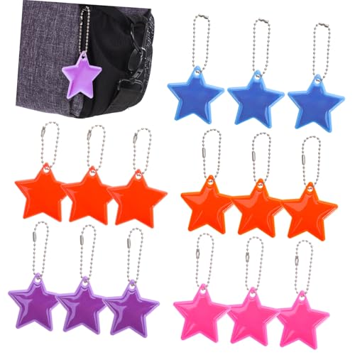 TOBBOMEY 15 Stück Teiliges Reflektierendes Stern Anhänger aus Robustem PVC mit Praktischem Aufhängeriemen Vielseitig für Rucksack Schlüsselbund und Taschen Kreative Sternform in Orange von TOBBOMEY