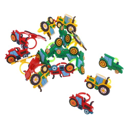 TOBBOMEY 18 Stück Teiliges Kunststoff Ringe mit Bauernhof Fahrzeugen Bunte Sichere Spielzeugringe für Mädchen und Jungen als Partygeschenke und Mitgebsel zum Kindergeburtstag von TOBBOMEY