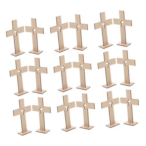 TOBBOMEY 18 Stück Teiliges Unlackierte Holzkreuze für Religiöse Feiern Kleine Stehende Tischdekorationen aus Holz DIY Bastelkreuze für Ostern Taufe Personalisierbare Kunstornamente von TOBBOMEY