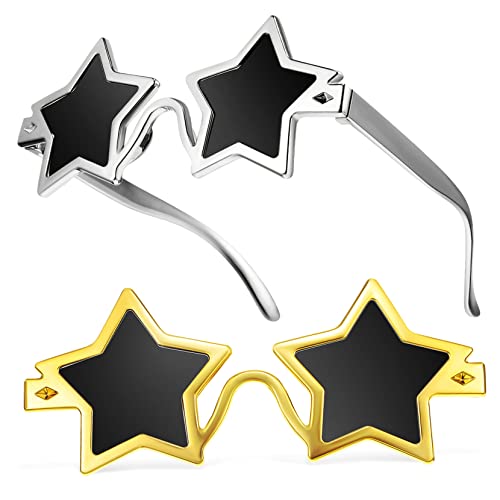 TOBBOMEY 2 Paare Pentagramm Sonnenbrillen Partybrille für Erwachsene Leicht Modisch Kreative Dekoration Foto Requisiten Gold und Silber für Feiern und Events von TOBBOMEY