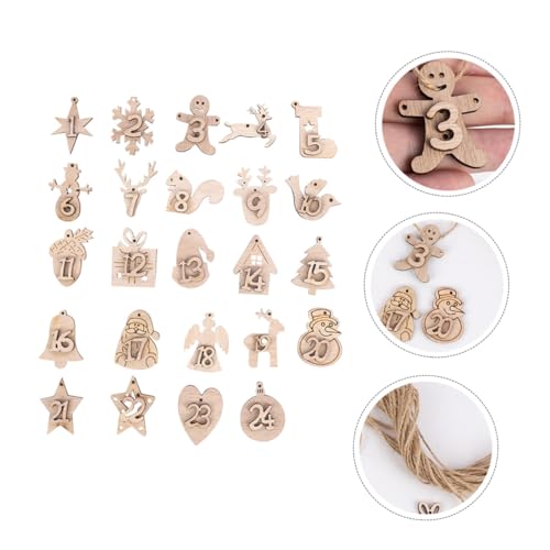 TOBBOMEY 2 Sätze Holz Weihnachtskalender Anhänger Teilig DIY Zahlen Anhänger für Adventskalender Weihnachtsdeko Countdown mit Hängeschmuck Geschenkbeutel Zubehör von TOBBOMEY