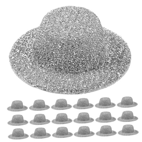 TOBBOMEY 20 Stück Miniatur Jazz Hüte Silber Miniaturhut Bastelhut Mini Dekoration Puppenhut für DIY Projekte Partydeko und Puppenhaus Zubehör Zarte Kleine Hüte aus Formstabilem Material von TOBBOMEY