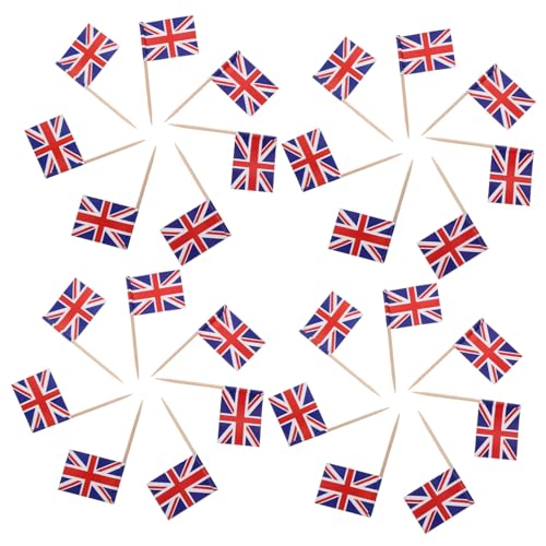 TOBBOMEY 200 Stück Cupcake Toppers Papier Zahnstocherflaggen Britische Nationalflaggen Party Deko Kuchen Dekoration Vielseitig Einsetzbar für Geburtstag Hochzeit von TOBBOMEY