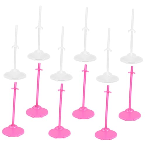 TOBBOMEY 24 Stück Teiliges Puppenständer Transparent und Rosa Stabiler Halter für Puppen und Figuren Kreatives Display Zubehör für Puppenhaus für Spielzeugpräsentation und von TOBBOMEY