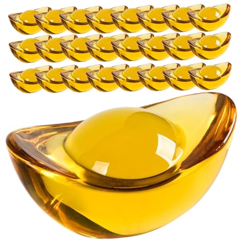 TOBBOMEY 25 Stück Teiliges Feng Shui Kristall Yuanbao Mini Goldbarrenförmige Deko Gelber Glatte Oberfläche Vielseitige Tischdekoration für Büro Wohnzimmer Symbol für Wohlstand und Harmonie von TOBBOMEY