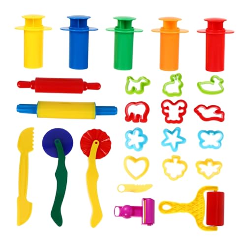 TOBBOMEY 25 Stück Teiliges Knetwerkzeug Set für Buntes DIY Bastelset Knete Zubehör Kunststoff Modellierwerkzeuge Pädagogisches für Jungen und Mädchen Ab Jahren von TOBBOMEY