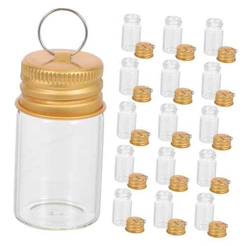 TOBBOMEY 30 Stück Mini Glasflaschen mit Goldverschluss und Anhänger Kleine Wunschflaschen Schlüsselanhänger aus Robustem Glas Vielseitig für DIY Reisen Geburtstage und Dekoration von TOBBOMEY