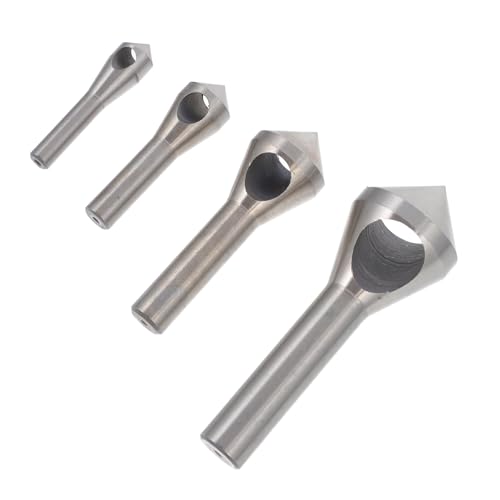 TOBBOMEY 4 Stück Teiliges Entgratwerkzeug Set Langlebiger Kegelsenker aus Schnellarbeitsstahl Praktisches Chamfer Deburring Tool für Holz Kunststoff Aluminium Einfach zu Bedienen Stabil von TOBBOMEY