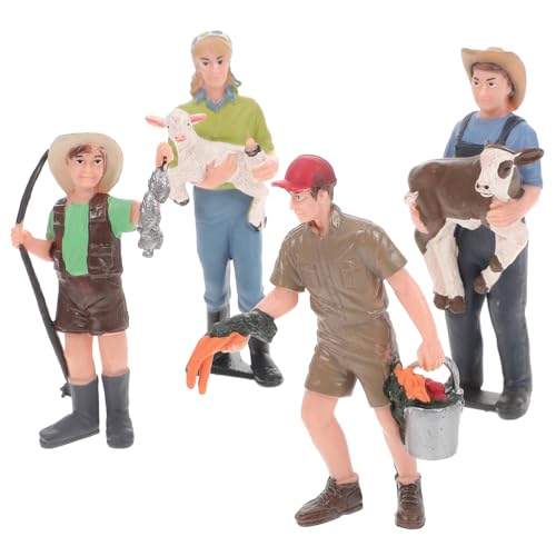 TOBBOMEY 4 Stück Teiliges Miniatur Farmer Realistische Bauernhof Figuren Detailgetreue Statische Charaktermodelle für Kuchendekoration Sandtisch und Farm landschaftsgestaltung von TOBBOMEY