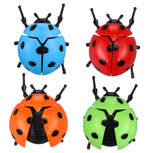 TOBBOMEY 4 Stück Teiliges Wind Up Marienkäfer aus Kunststoff Farbenfrohe Mechanische Tierfiguren für Detailreiche Nachbildung als Partygeschenk und Mitgebsel von TOBBOMEY
