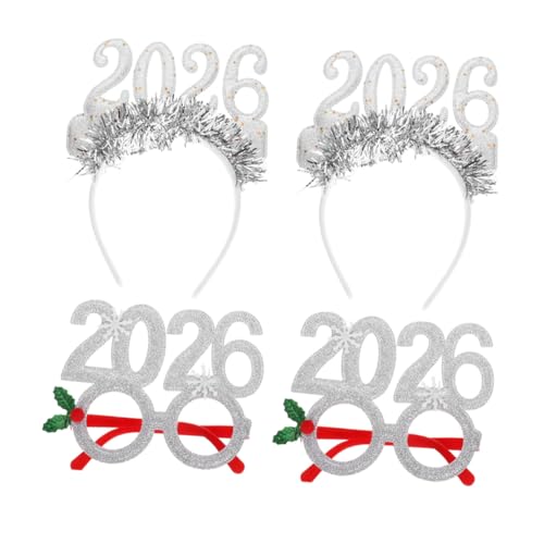 TOBBOMEY 4 Stücke Teiliges Silberset Year Party Haarreif und Glitzerbrille Leichte Bequeme Neujahrs Accessoires für Silvesterfeiern und Festliche Fotoaufnahmen TOBBOMEY 4 Stücke Teiliges Silberset Year Party Haarreif und Glitzerbrille Leichte Bequeme Neujahrs Accessoires für Silvesterfeiern und Festliche Fotoaufnahmen von TOBBOMEY