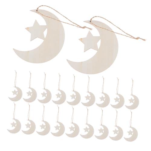 TOBBOMEY 40 Stück Teiliges Natürliche Holz Dekorationen Mond Stern Formen Unlackierte Diy Bastelanhänger Handgefertigte Holzscheiben für Babyzimmer Party und Hochzeitsdekoration von TOBBOMEY