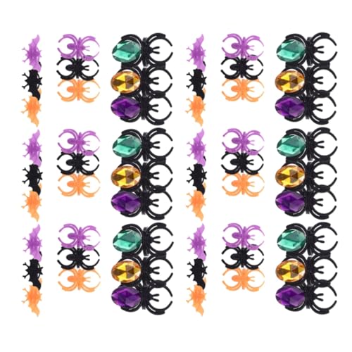 TOBBOMEY 60 Stück Teiliges Halloween Finger Ringset für Bunte Cartoon Spinnen und Fledermaus Ringe Lustige Fingerdekoration für Halloween Party Vielseitiges Mitgebsel für Kindergeburtstag von TOBBOMEY