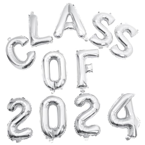 TOBBOMEY Graduation Party Ballons Aluminium Folienballons Banner Klassenzimmer Dekoration Fotohintergrund Feier Zubehör Silber von TOBBOMEY