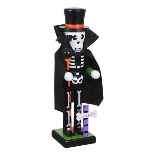 TOBBOMEY Halloween Holz Nussknacker Figur mit Skelett-Design Handbemalte Holzfigur Stabile Halloween Deko Kompakt für Party Wohnraum Vielseitiges Saisonales Festtagsornament von TOBBOMEY