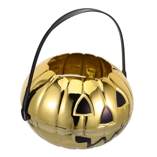 TOBBOMEY Halloween Kunststoff Kürbis Süßigkeitenkorb mit Henkel Tragbar und Geräumig Dekorativer Party Deko für Trick Treat und Halloween Feiern Klein von TOBBOMEY