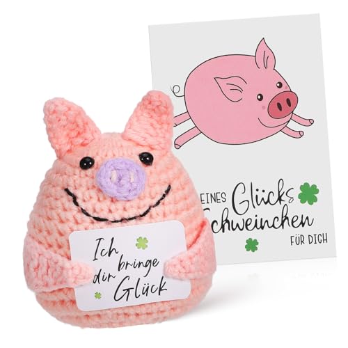 TOBBOMEY Positive Gehäkeltes Schwein Kuschelspielzeug mit Positiver Karte Weiches Stricktier als und Dekoration für Party Büro Vielseitiges Häkelspielzeug aus Angenehmer Wolle von TOBBOMEY