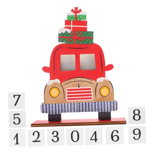 TOBBOMEY Roter Holz Lkw Weihnachtsdeko mit Handbemalten Countdown Blöcken Santa Claus Adventskalender Multifunktionale Tischdekoration für Festliche Weihnachtsstimmung von TOBBOMEY
