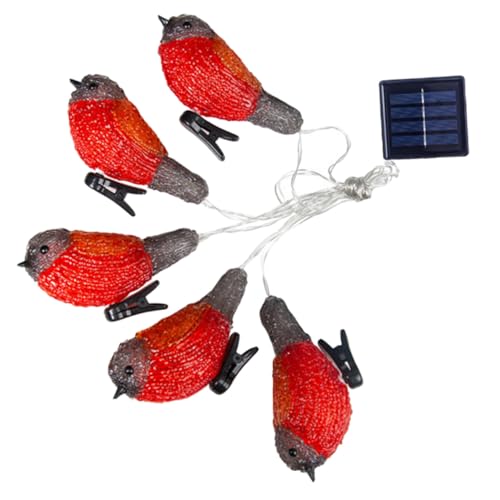 TOBBOMEY Solarbetriebene LED Lichterkette mit Rotem und Gelbem Vogel form Deko licht für Garten Terrasse Balkon Wetterfeste Außenbeleuchtung für Party und von TOBBOMEY