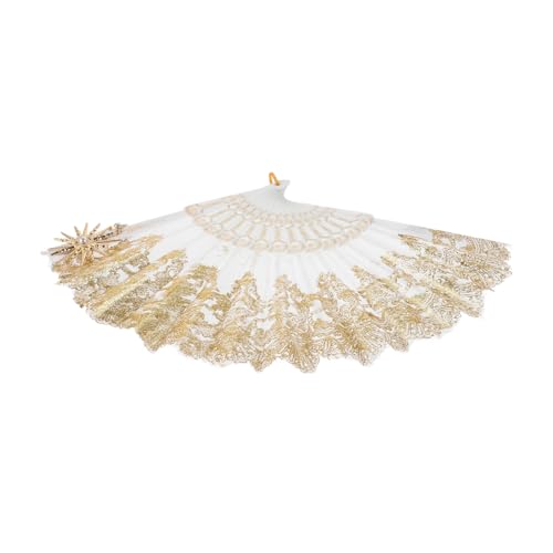 TOBBOMEY Vintage Spitzen handfächer aus Stabilem Zinklegierung mit Elegantem Rosenmuster Tragbar für Hochzeit Tanz Party Fotografie und Cosplay Stilvoller Handfächer für Damen und von TOBBOMEY