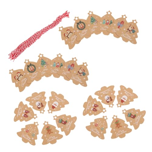 TOBBOMEY Weihnachtsanhänger Kraftpapier Teilig mit Roten Juteschnüren Bedruckte Geschenkanhänger für Weihnachtsdeko DIY Christbaumschmuck und Geschenklabel Langlebig und Robust von TOBBOMEY