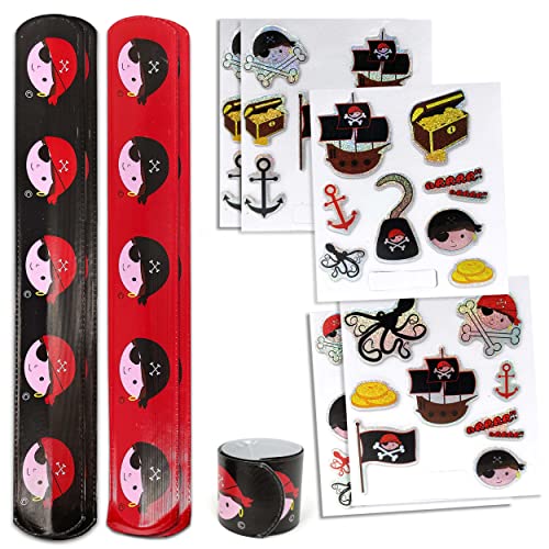 TOBJA Pirat Schnapparmband Sticker Set - Knickarmbänder und Aufkleber 10er Set | Klatscharmband für Jungen Kindergeburtstag Mitgebsel | Armband als Kinderparty Giveaway Gastgeschenk von TOBJA