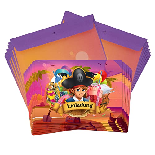 TOBJA® 12x Einladungskarten Kindergeburtstag Pirat inkl. Umschläge - Einladung für Kinder mit Piraten-Motiv | Einladungskarten Geburtstag Jungen | Auch zur Einschulung o. Partyeinladungen von TOBJA