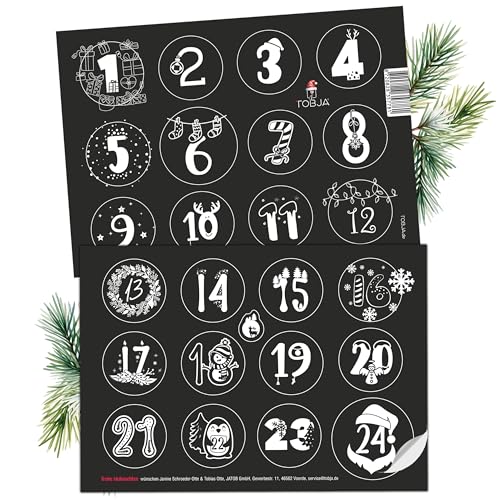 TOBJA Adventskalender Zahlen Aufkleber - 24 Schwarz Weiß Sticker Zahlenaufkleber 1-24 Weihnachten | Einzigartige Adventsaufkleber für besondere Momente | Adventkalender Sticker von TOBJA