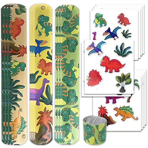 TOBJA Dinosaurier Schnapparmband & Dino Sticker - Dino Mitgebsel 10er Set | Klatscharmband für Kinder | Mitgebsel Kindergeburtstag Junge (10x Dino) von TOBJA