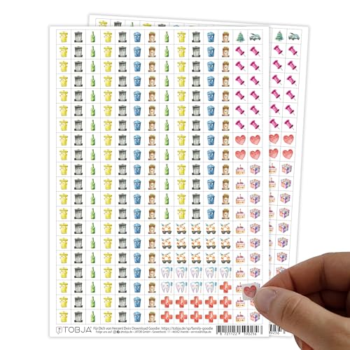 TOBJA Kalender Sticker Set - 2 Bögen mit 560 Aufkleber Kalender | Enthält Sticker für Mülltrennung, Arzttermine, Geburtstage, Weihnachten und Abfallkalender von TOBJA